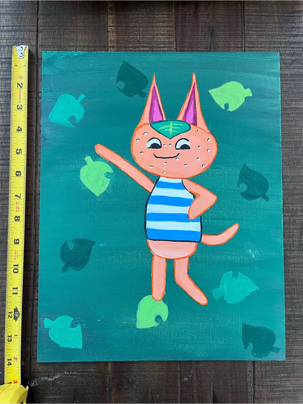 Animal Crossing Tangy Cat Wall Paint Art Canvas Acrylic Peach Cute Striped Leaf